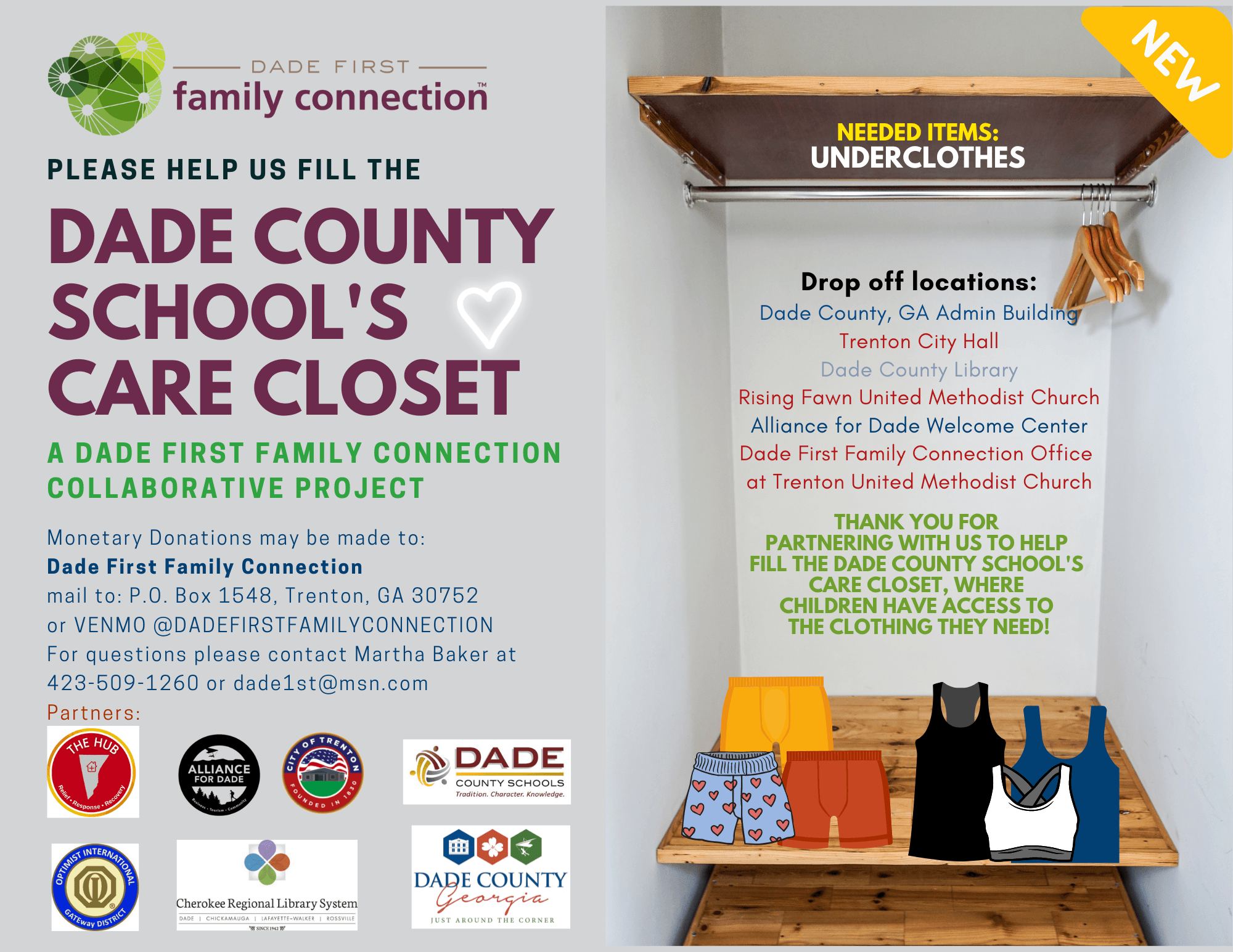 Care Closet Bin flyer Underclothes Needed Item 2023