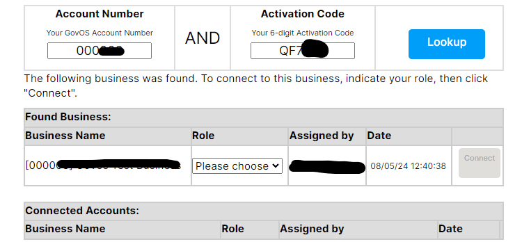9  GovOS  Lookup Acct Number Activation Code Image